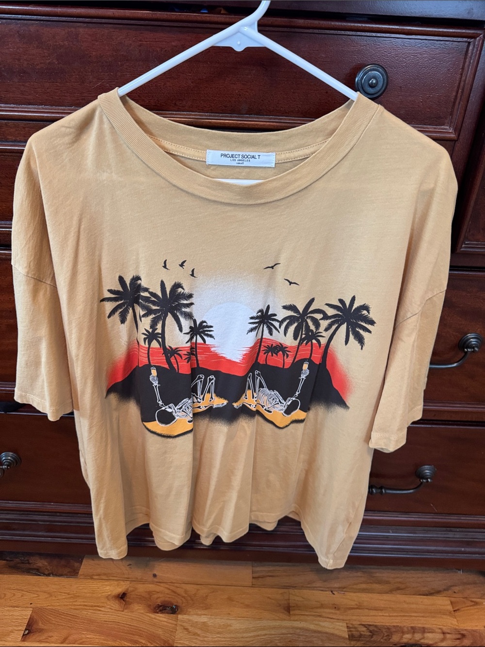 Project Social T Tan Palm Tree Graphic Tee with Red and Black Accents